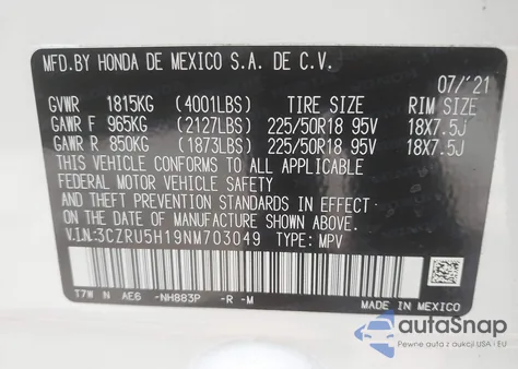 2022 Honda Hr-V 2Wd Sport from USA, damaged, VIN 3CZRU5H19NM703049